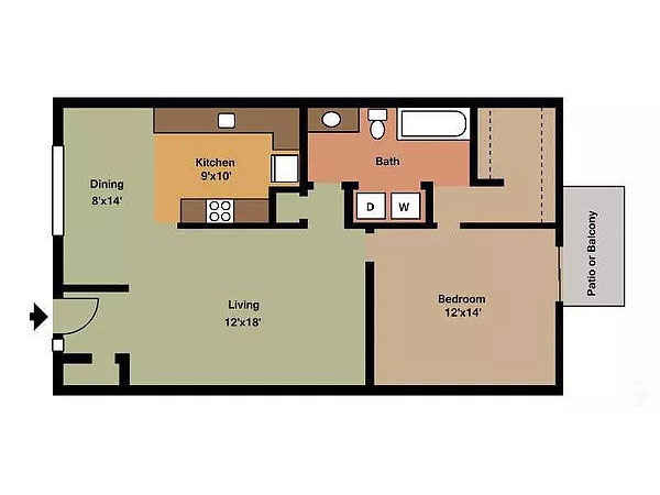 Aragon Apartments, 1 Bedroom Floorplan
