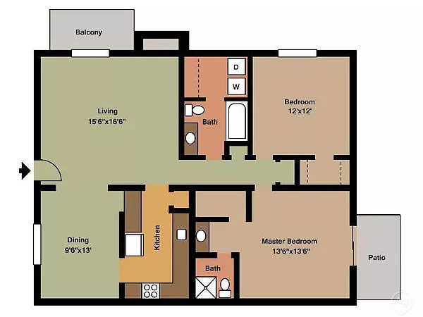 Aragon Apartments, 2 Bedroom Floorplan